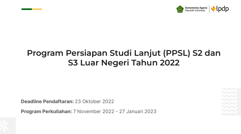 Beasiswa Program Persiapan Studi Lanjut (PPSL) S2 dan S3 untuk Studi di ...